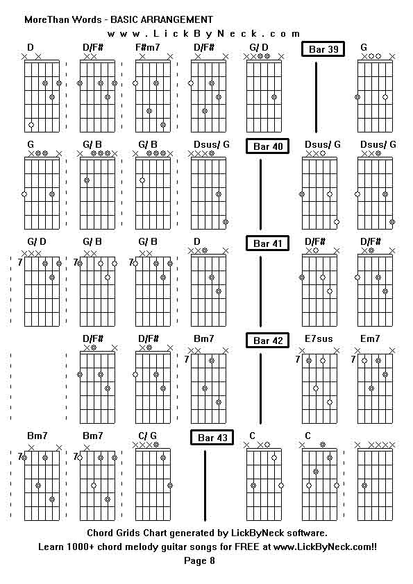 Chord Grids Chart of chord melody fingerstyle guitar song-MoreThan Words - BASIC ARRANGEMENT,generated by LickByNeck software.